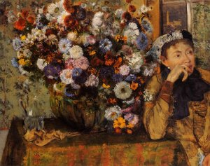 A Woman Seated Beside a Vase of Flowers also known as Sardela by Oil Painting Reproduction