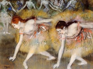 Dancers Bending Down also known as The Ballerinas by Oil Painting Reproduction