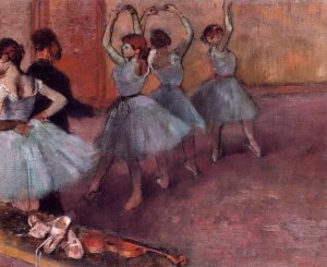 Dancers in Light Blue also known as Rehearsing in the Dance Studio by Oil Painting Reproduction