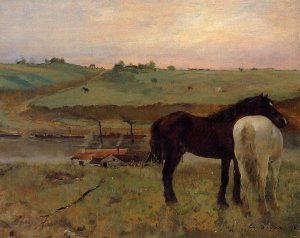 Horses in a Meadow by Oil Painting Reproduction