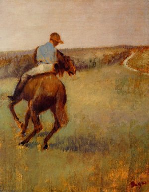 Jockey in Blue on a Chestnut Horse by Oil Painting Reproduction