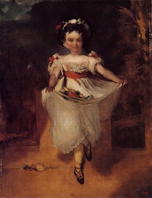 Little Girl Carrying Flowers in Her Apron by Oil Painting Reproduction