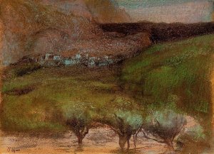 Olive Trees Against a Mountainous Background by Oil Painting Reproduction