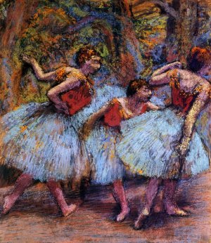 Three Dancers, Blue Skirts, Red Blouses by Oil Painting Reproduction