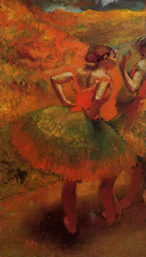 Two Dancers in Green Skirts, Landscape Scenery