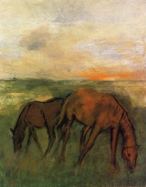 Two Horses in a Pasture by Oil Painting Reproduction