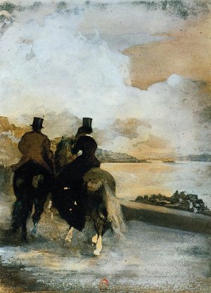 Two Riders by a Lake by Oil Painting Reproduction