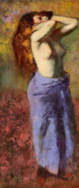 Woman in a Blue Dressing Gown, Torso Exposed by Oil Painting Reproduction