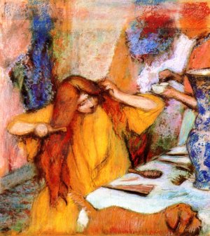 Woman in a Yellow Robe Combing Her Hair by Oil Painting Reproduction