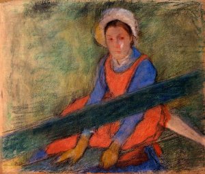 Woman Seated on a Bench by Oil Painting Reproduction